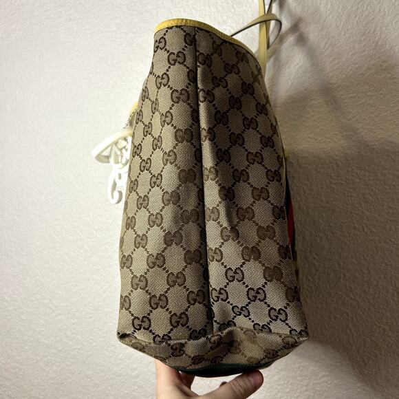 Gucci GG Canvas Jolie Webb Charm Tote Bag AOP Logo Tan Red Green Cream Vtg 2009 - Picture 11 of 16